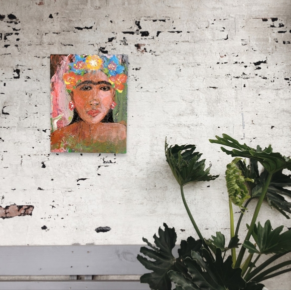 Original Frida Kahlo Inspired Acrylic Painting on Upcycled Wood Board, 8x10" - Picture 13 of 13